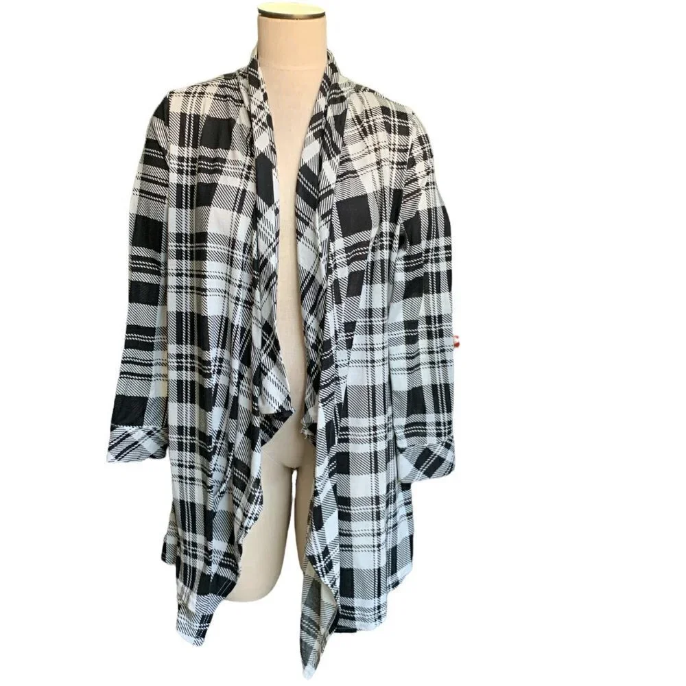 New York Laundry Plaid Duster Cardigan L Black & White L #18J‎